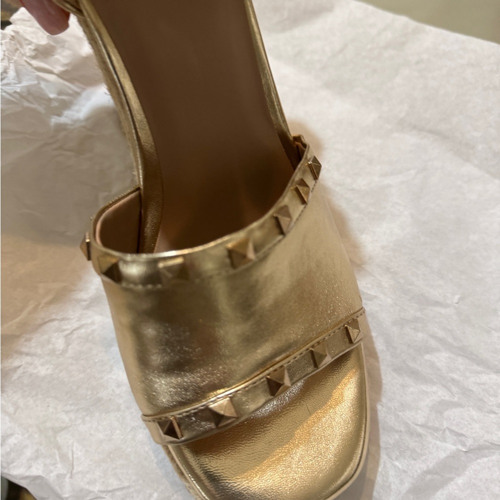 Mix No.6 Gold Studded Women's Wedge Sandals - Picture 4 of 9